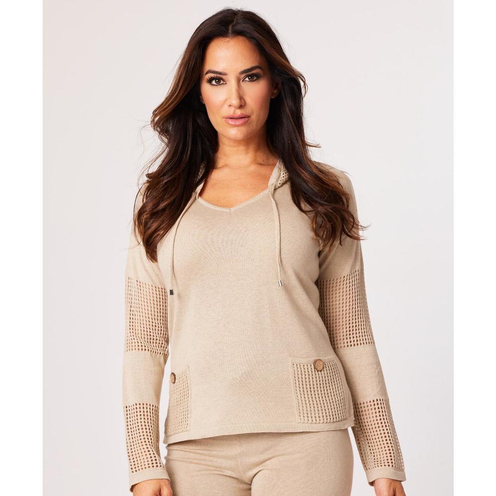 NEW ANGEL APPAREL patch pocket v-neck hoodie in sand